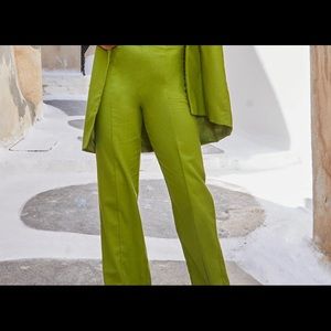 Olive Linen Look Side Split Pants